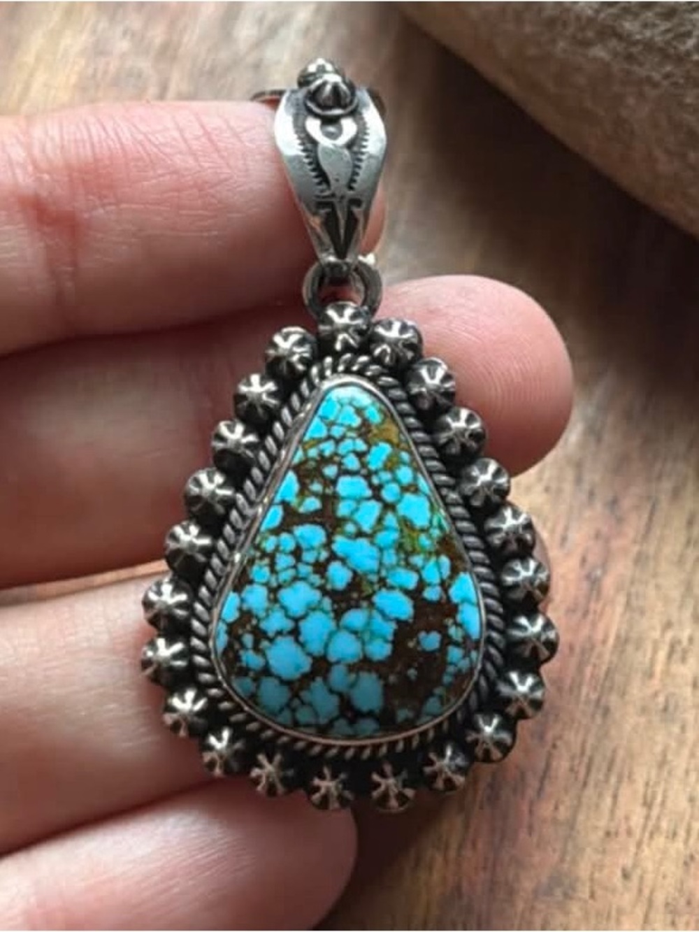 Navajo Sterling Silver Kingman Spiderweb Turquoise Pendant H Piasso